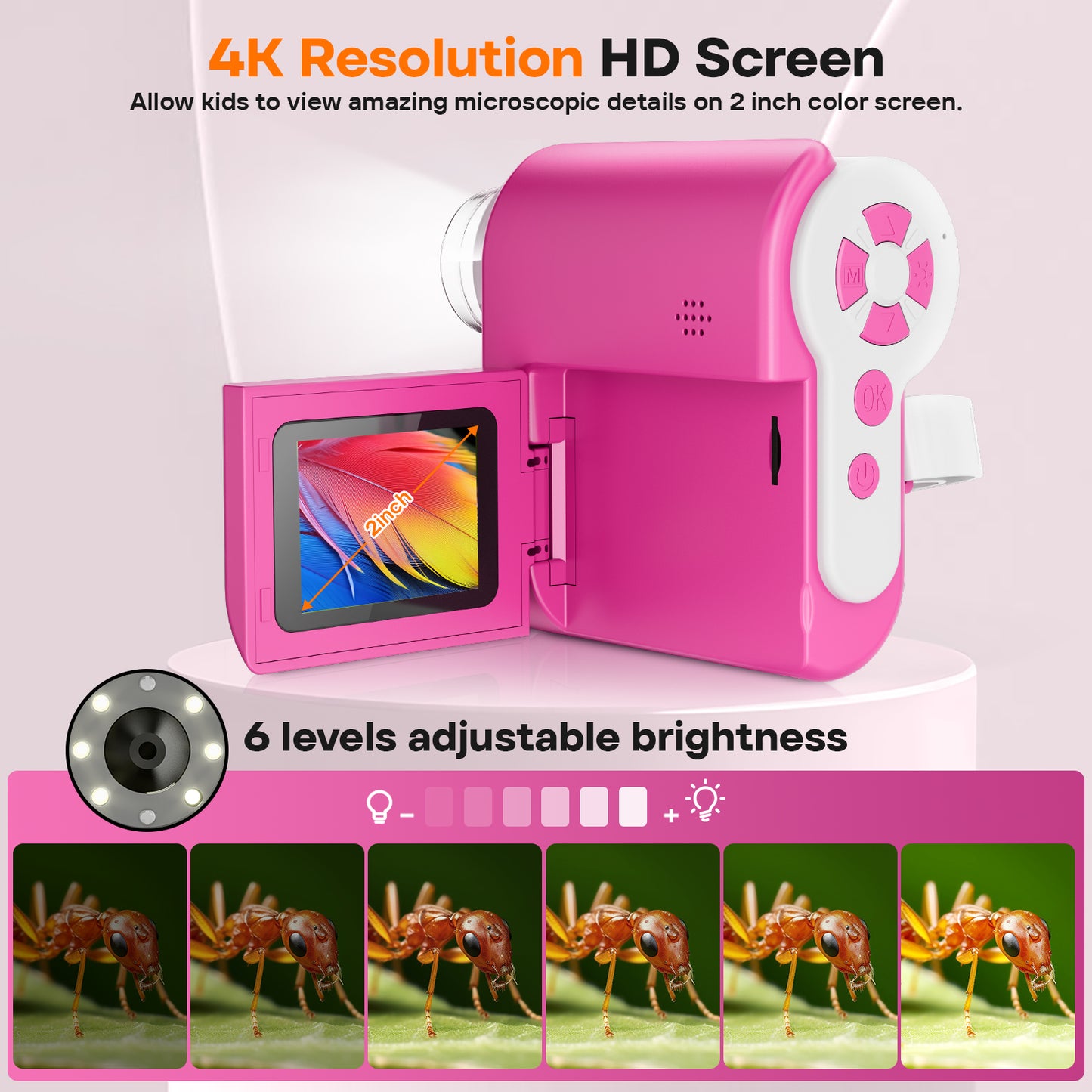 USCAMEL 2 inch Handheld HD Pocket Digital Microscope Gift Box with Storage Card, Microscope for Adult, Kids, Red