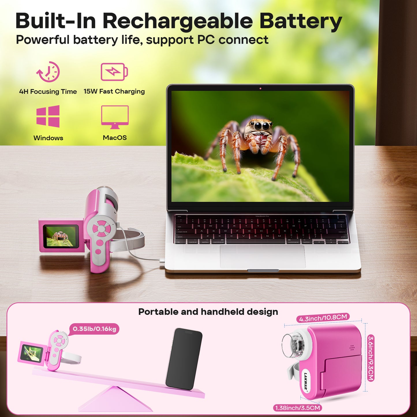 USCAMEL 2 inch Handheld HD Pocket Digital Microscope Gift Box with Storage Card, Microscope for Adult, Kids, Red