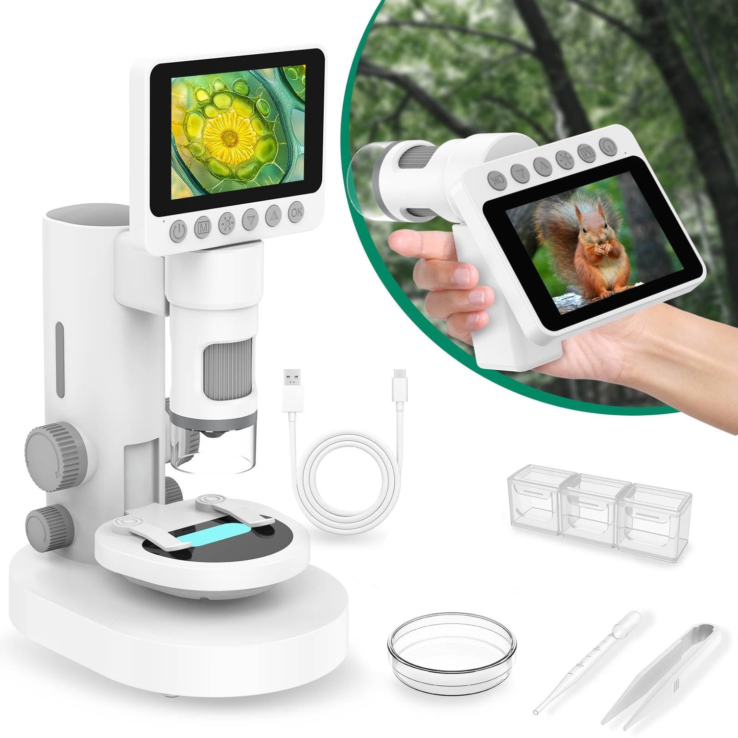 HUTACT 3.5 Inch Microscope with Detachable Stand, LED Lights, PC Compatible, 10MP HD Imaging Digital Microscope for Kids Adults