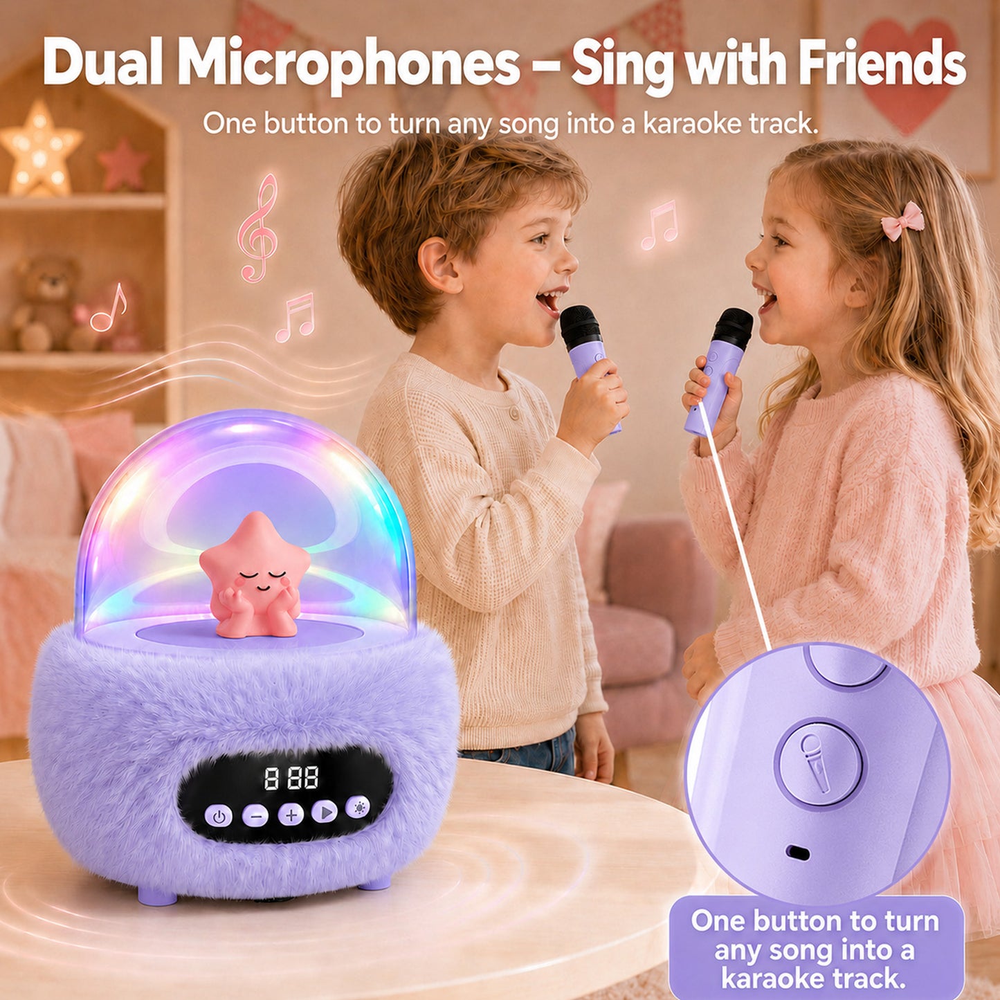 Portable Karaoke Machine with 2 Microphones, Small Wireless Speaker for Adults with LED Lights, Handheld Mini Karaoke Player, Party Birthday Gifts