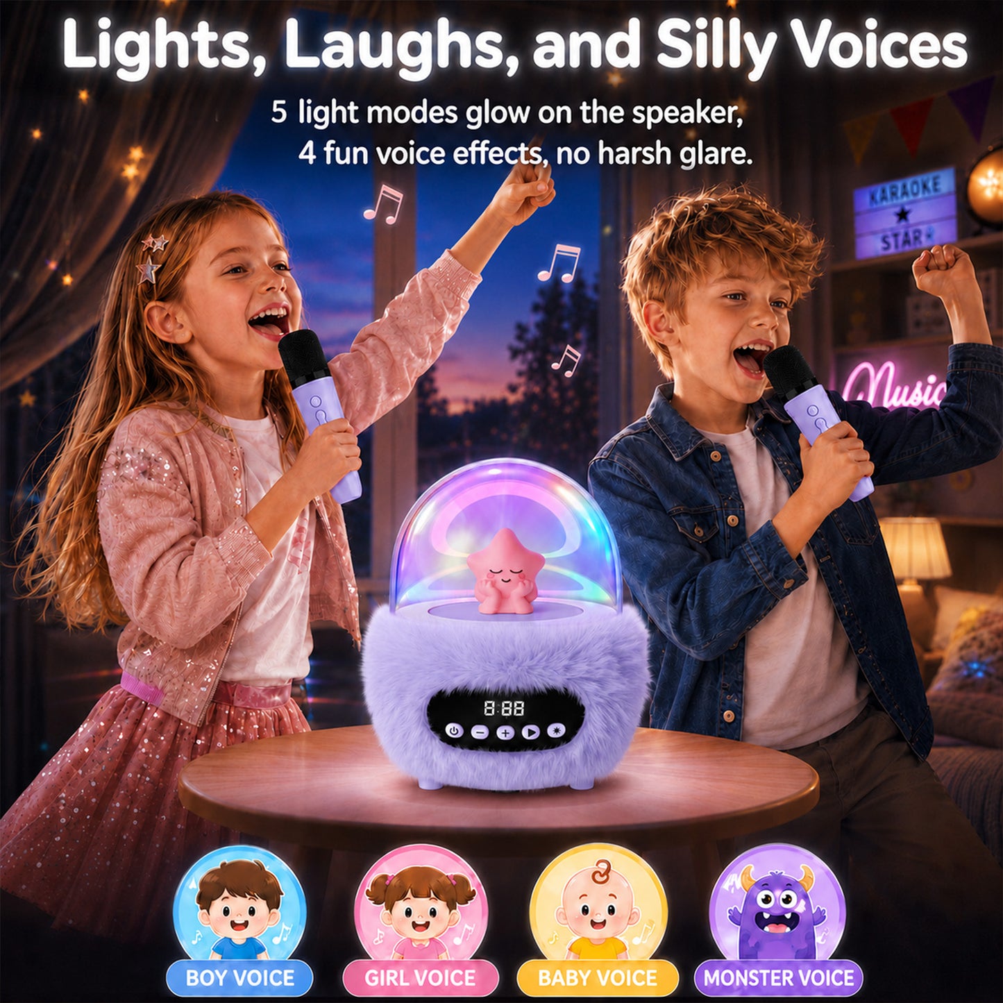 Portable Karaoke Machine with 2 Microphones, Small Wireless Speaker for Adults with LED Lights, Handheld Mini Karaoke Player, Party Birthday Gifts