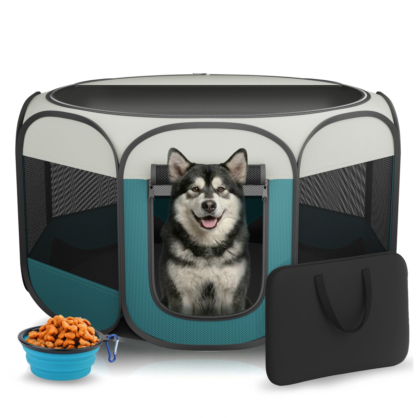 HUTACT Pet Playpen for Cats Puppy Dogs, Portable Pop-up Playpen Pet Pen Tent Foldable Chicken Crate Playpen for Indoor Playing Recovery, Outdoor Travel Hiking with Bowl