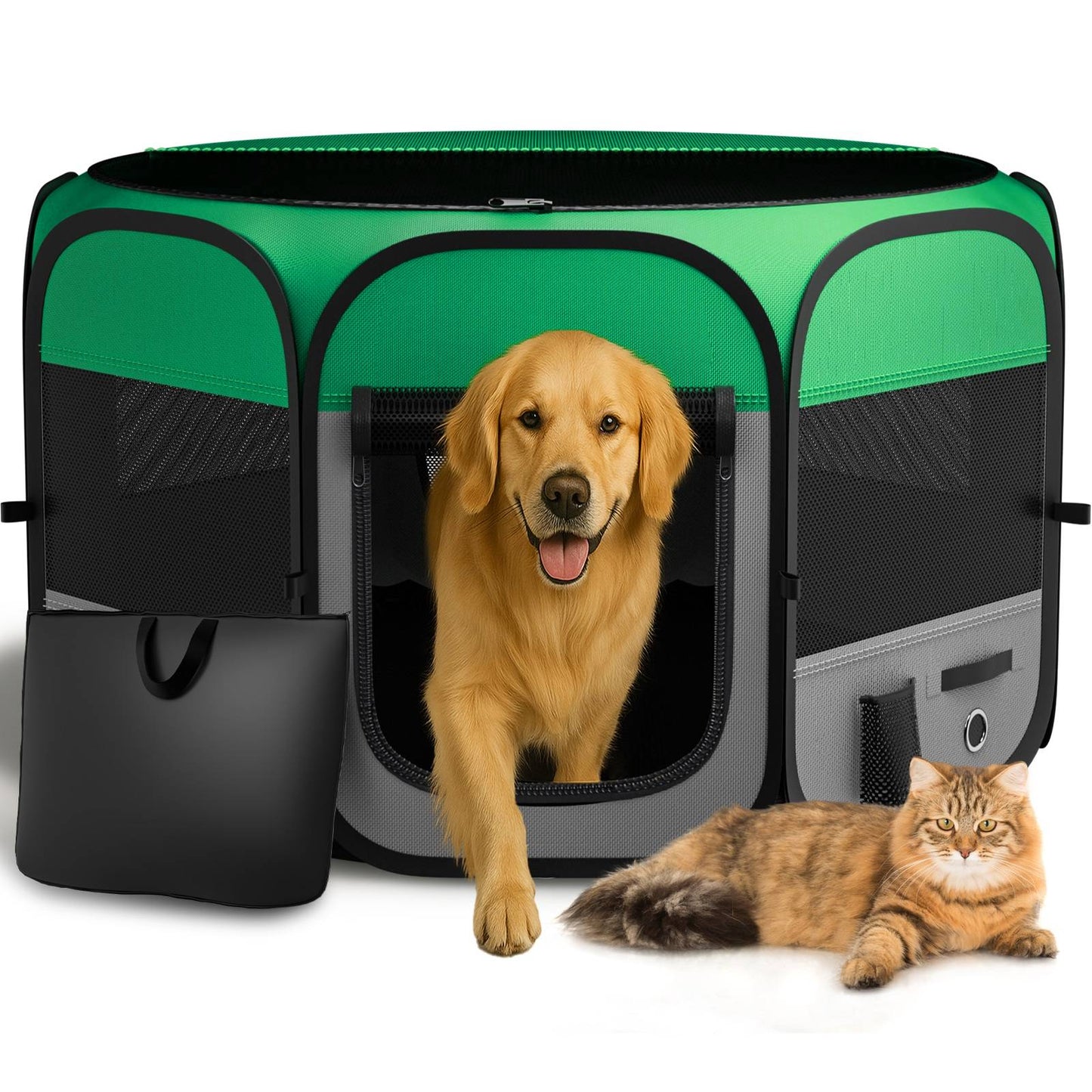 HUTACT Upgraded Dog Playpen Pop-up Pet Playpen with PVC-Coated & 2 Side Pockets, Durable Pet Pen for Dogs, Cats, Chicken, Indoor Recovery, Training