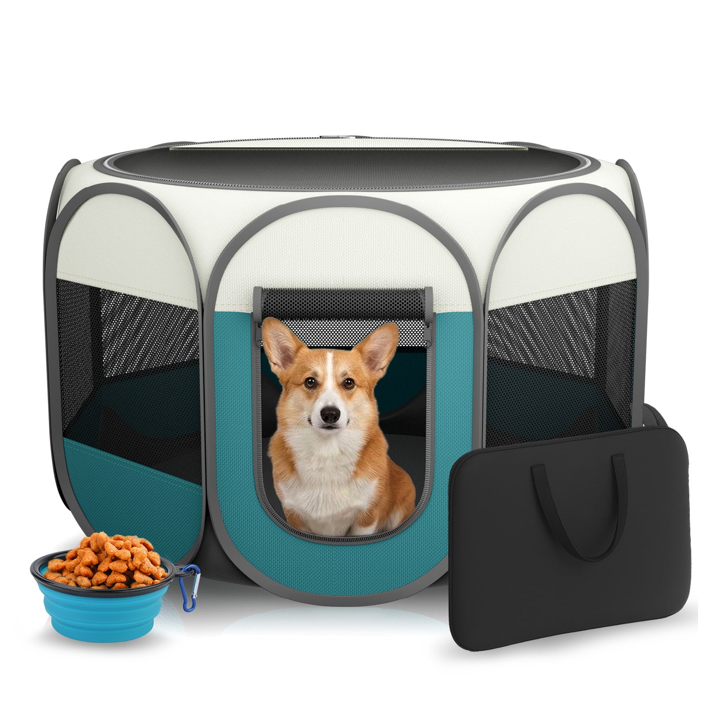 HUTACT Pet Playpen for Cats Puppy Dogs, Portable Pop-up Playpen Pet Pen Tent Foldable Chicken Crate Playpen for Indoor Playing Recovery, Outdoor Travel Hiking with Bowl