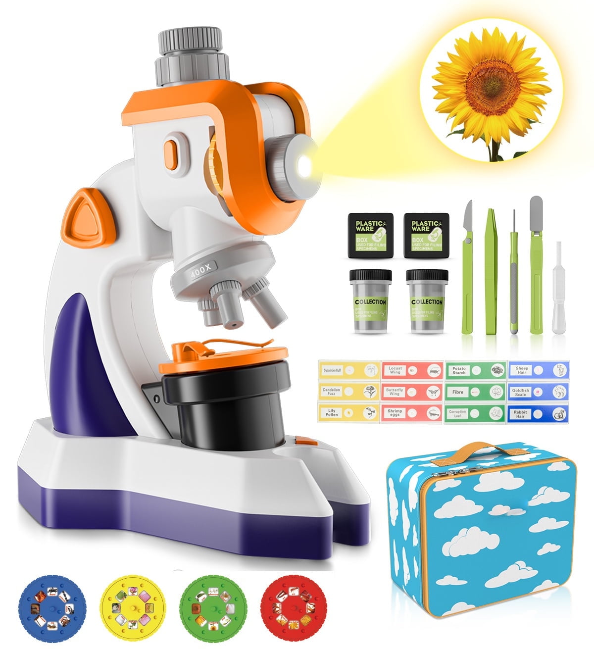 Microscope for Kids, 1200x Microscope Kit for Kids 5-7 8-12, Kids Science Microscope w/Slides, Tweezers Set