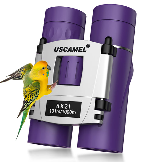 USCAMEL Kids Binoculars, 8x21 Binoculars for Children w/Neck Strap Storage Bag, Gift Binoculars for Outdoor Camping Bird Watching, Purple