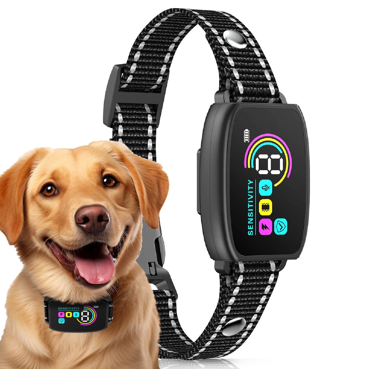 HUTACT Bark Collar for Dog, Anti Barking Dog Collar Smart Training Dog Collar with Screen, Rechargeable Adjustable Shock Collar with 8 Levels Beep Vibration Shock Modes