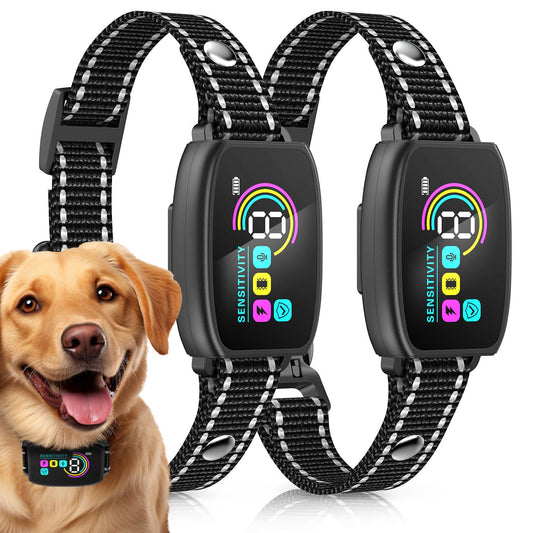 Hutact Bark Collar for Dog, Anti-Barking Dog Collar for Large Medium Dog, Smart Auto Training Dog Collar with Screen, Rechargeable Adjustable Shock Collar with 8 Levels, Beep, Vibration & Shock Modes
