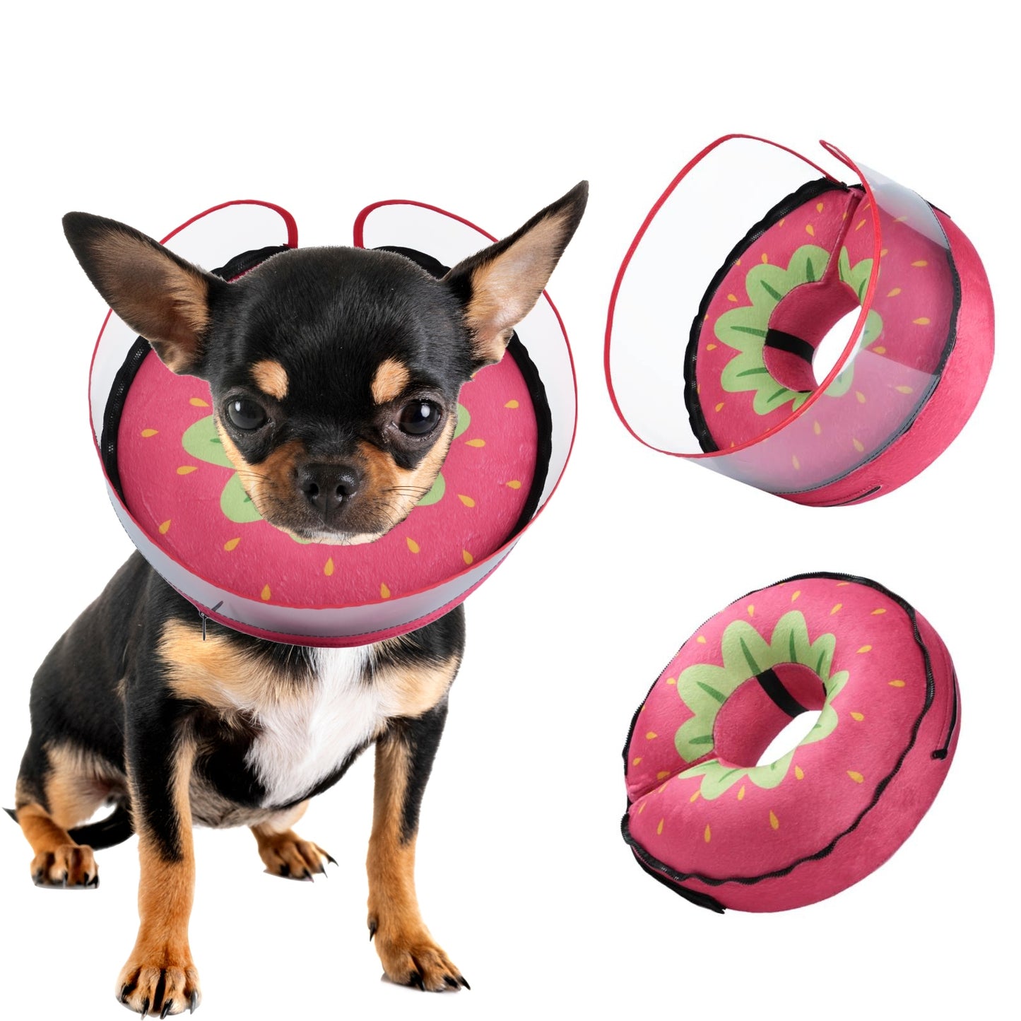 USCAMEL Inflatable Dog Cone Collar for Small Pet Removable Transparent Cover, Flannel Recovery Cone Protective Dog Donut Collar after Surgery for Small Dogs Cats