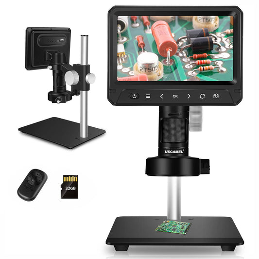 USCAMEL Coin Microscope for Adult, Digital Microscope, 7" Microscope for Error Coin Inspection Soldering, 32G SD Card, Rechargeable Kids Microscope PC View Windows Mac Compatible