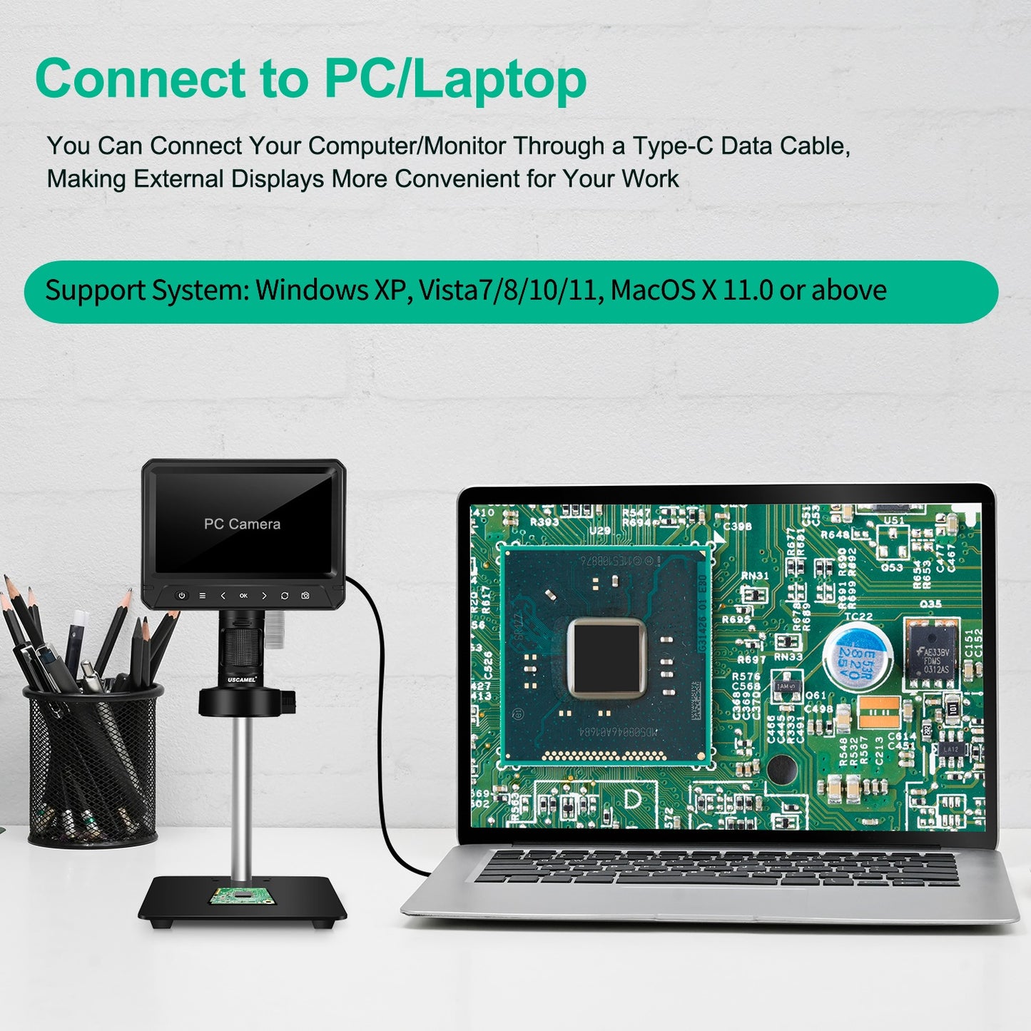 USCAMEL Coin Microscope for Adult, Digital Microscope, 7" Microscope for Error Coin Inspection Soldering, 32G SD Card, Rechargeable Kids Microscope PC View Windows Mac Compatible