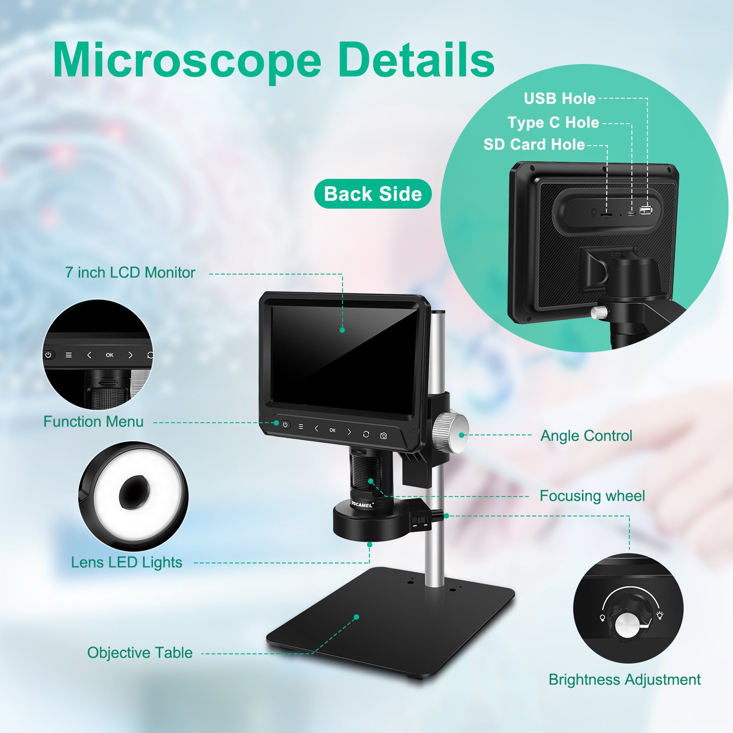 USCAMEL Coin Microscope for Adult, Digital Microscope, 7" Microscope for Error Coin Inspection Soldering, 32G SD Card, Rechargeable Kids Microscope PC View Windows Mac Compatible