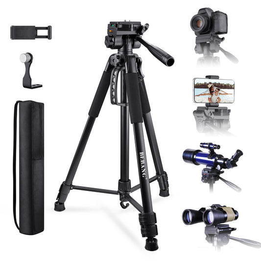 67" Camera Tripod, Portable and Flexible Tripod with Clip and Adapter, Porfessional Aluminum Tripod Stand for Mirrorless/DSLR/Phone/Camcorder/Spotting Scopes/Binoculars Telescope