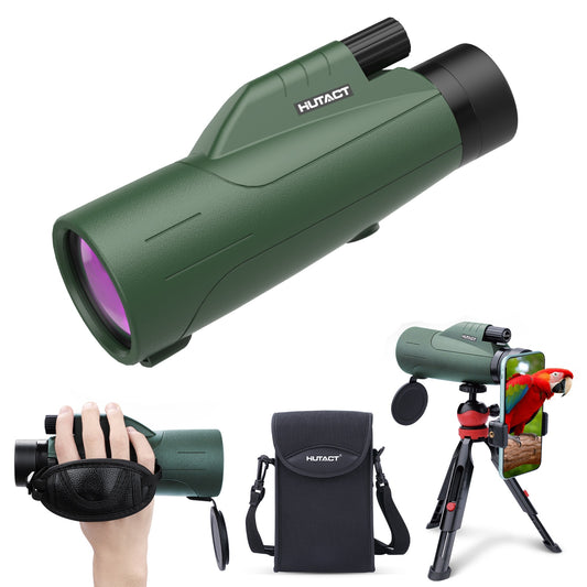 Monocular for Adult, 12x56 mm Monocular HUTACT FMC Clear View Monocular with Phone Clip Tripod for Outdoor Bird Watching Sports Events, All in 1 Monocular Gift for Him