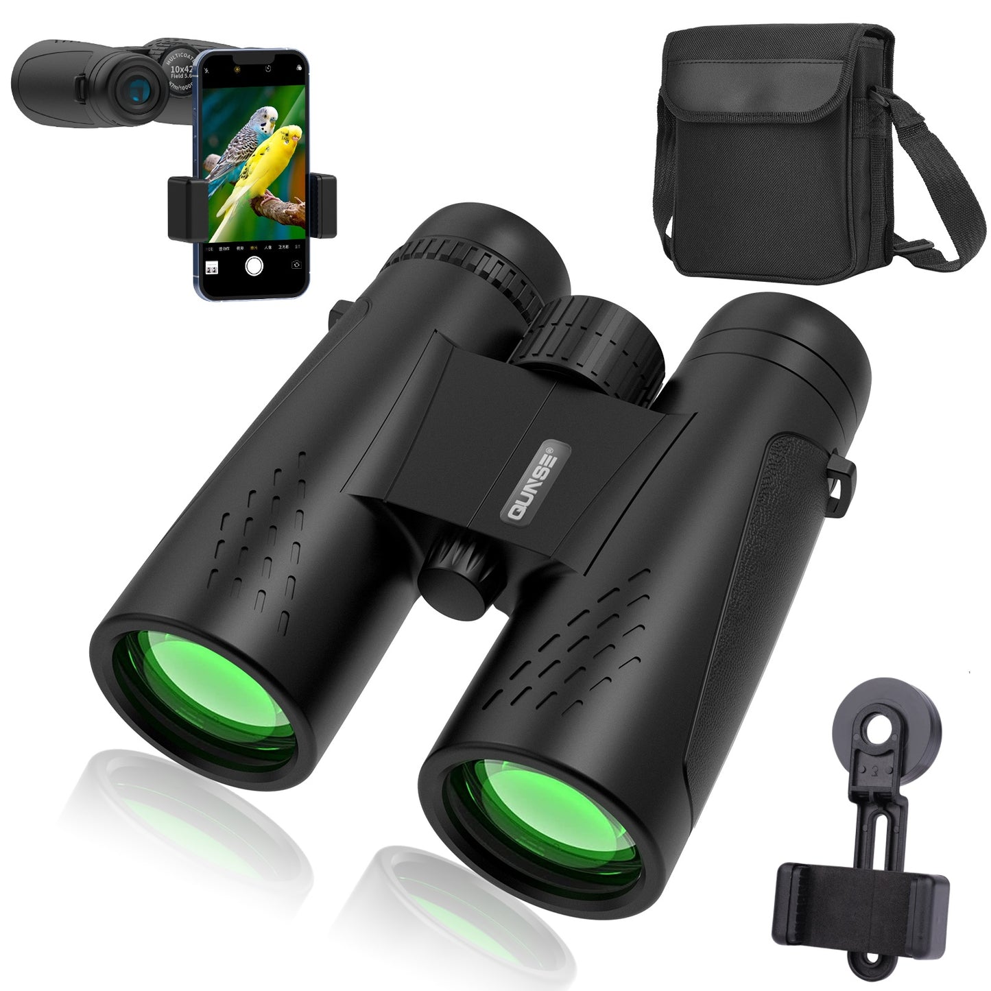 Binoculars for Adults Kids 10X 42mm Binoculars Wide View BAK4 Clear Image Waterproof Bincoulars w/ Phone Clip Storage Bag for Outdoor Event Birding Concert