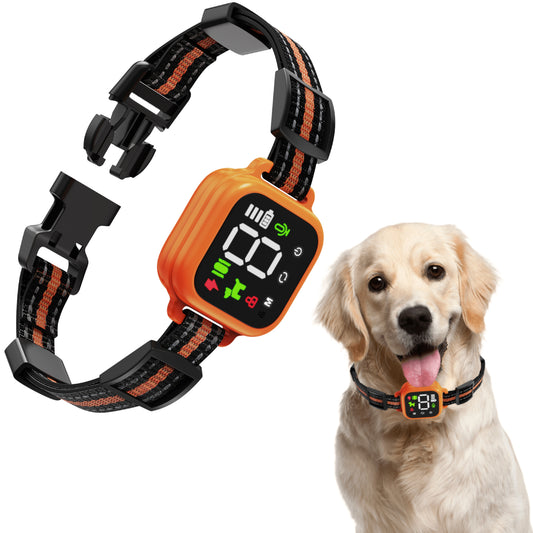 Dog Bark Collar for Large Medium Small Dogs Smart Bark Collar with LCD Automatic Anti Barking Training Shock Collar 4 Modes Beep, Vibration & Safe Shock (Orange)