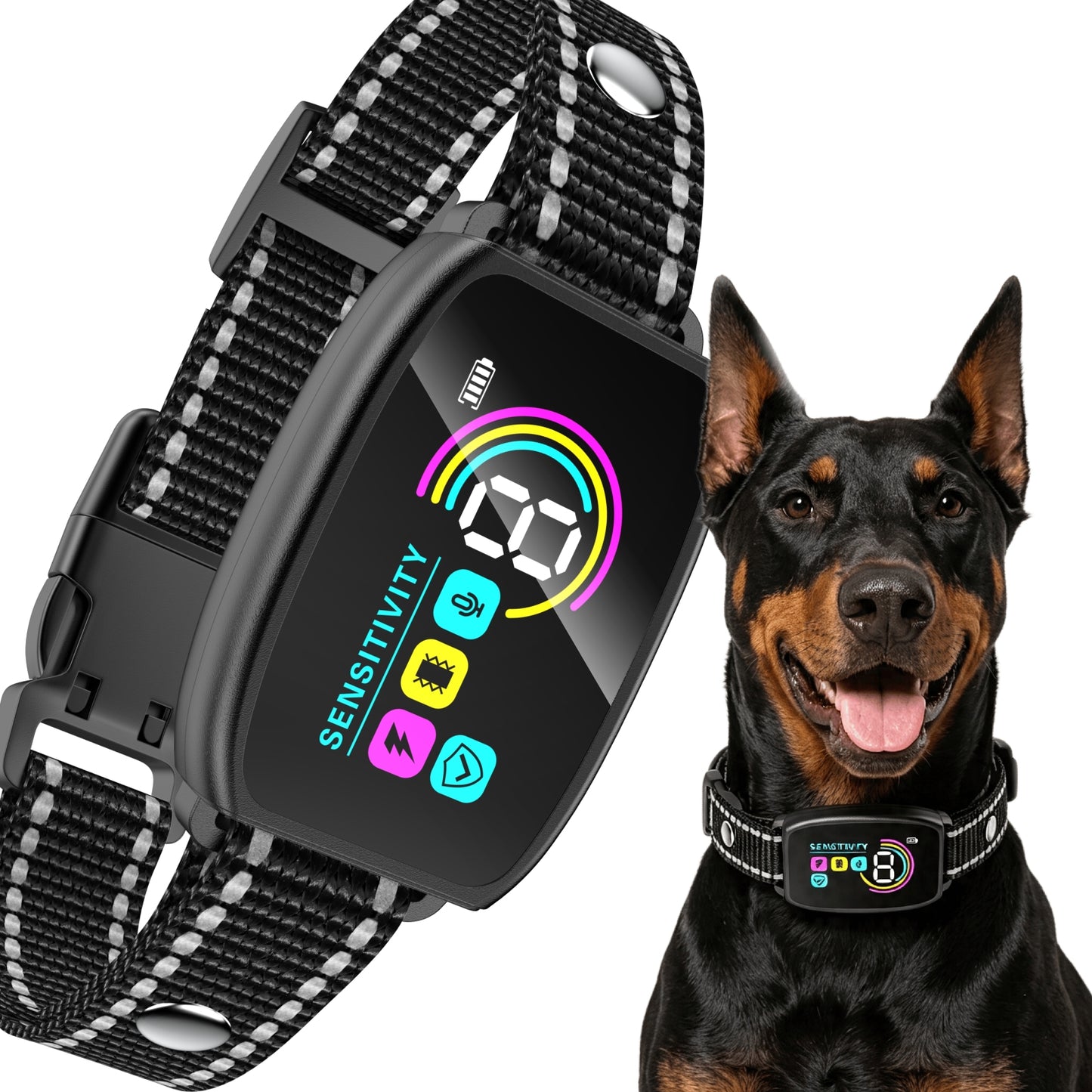 Hutact Bark Collar for Dog, Anti-Barking Dog Collar for Large Medium Dog, Smart Auto Training Dog Collar with Screen, Rechargeable Adjustable Shock Collar with 8 Levels, Beep, Vibration & Shock Modes