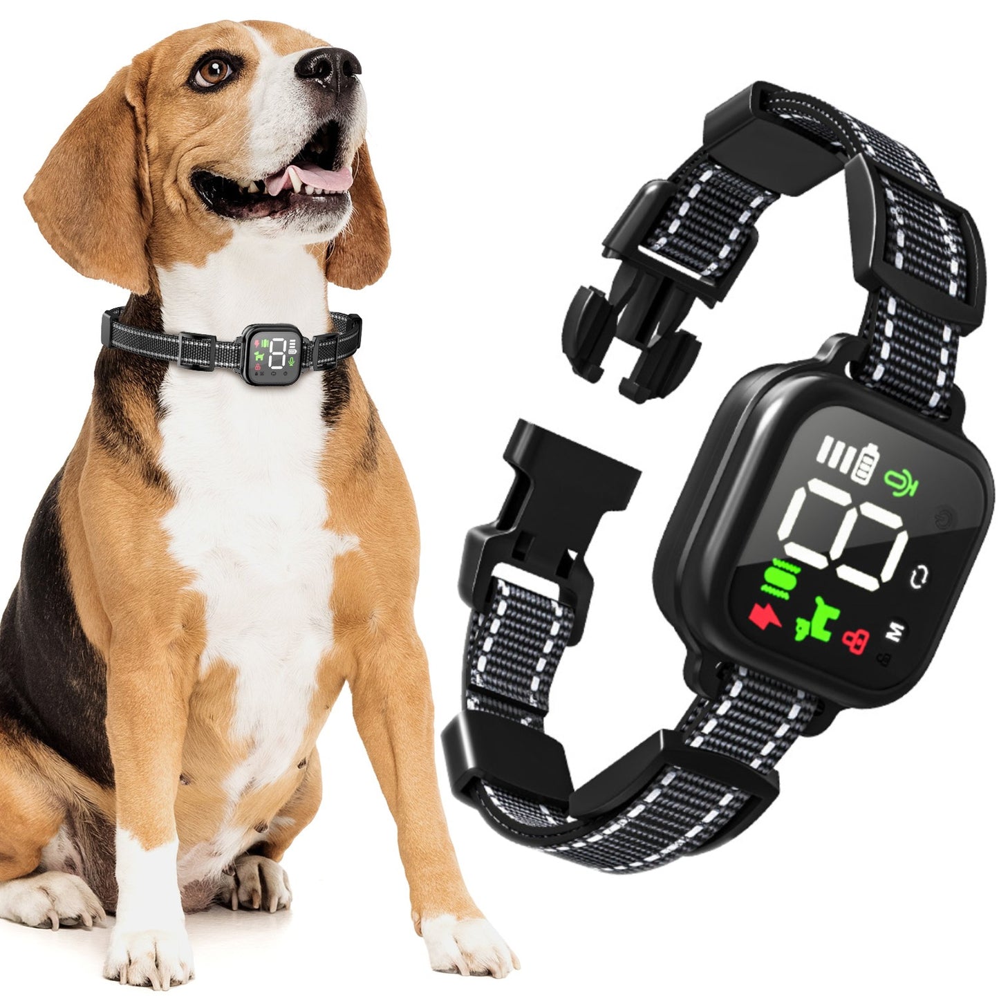 USCAMEL Dog Bark Collar for Large Medium Small Dogs Smart Bark Collar with Digital Display Automatic Anti Barking Training Shock Collar 4 Modes Beep, Vibration & Safe Shock (Black)