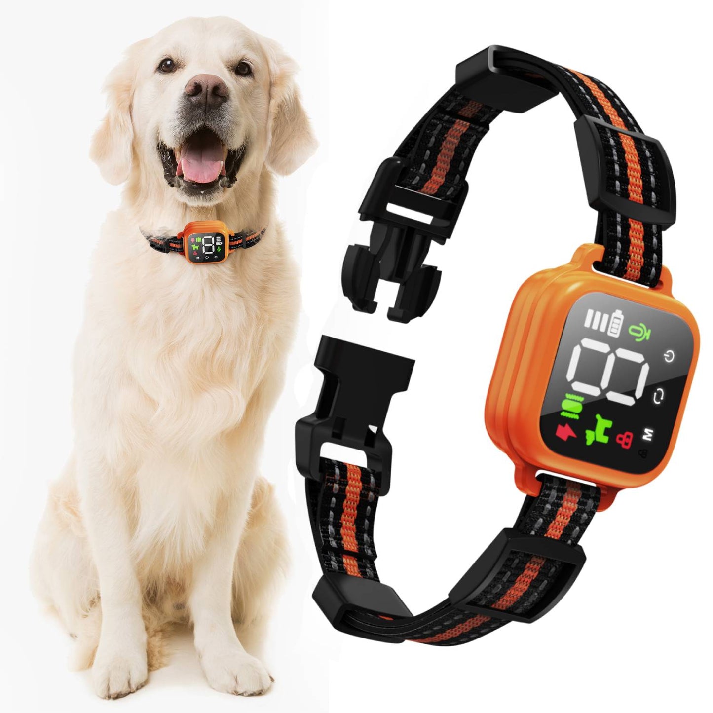 USCAMEL Dog Bark Collar for Large Medium Dogs, Barking Collar with LCD Screen, Automatic Stop Barking Training Collar 4 Modes Beep, Vibration & Safe Shock