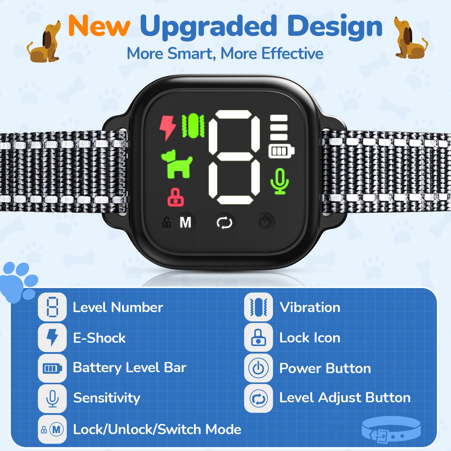 USCAMEL Dog Bark Collar for Large Medium Dogs, Barking Collar with LCD Screen, Automatic Stop Barking Training Collar 4 Modes Beep, Vibration & Safe Shock