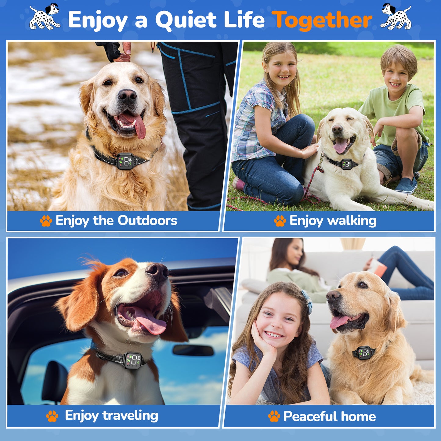 USCAMEL Dog Bark Collar for Large Medium Dogs, Barking Collar with LCD Screen, Automatic Stop Barking Training Collar 4 Modes Beep, Vibration & Safe Shock