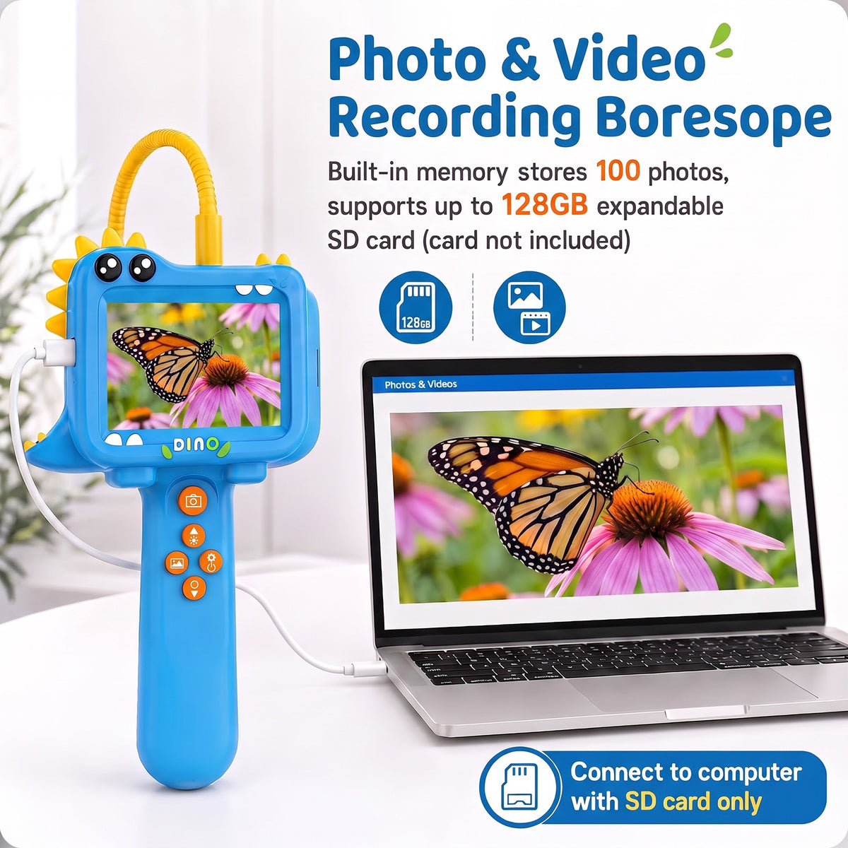 USCAMEL 2.4" HD Inspection Camera for Kids, IPS Screen Borescope with 1200mAh Rechargeable, LED Lights Waterproof, STEM Science Exploration Toy & Education Gift