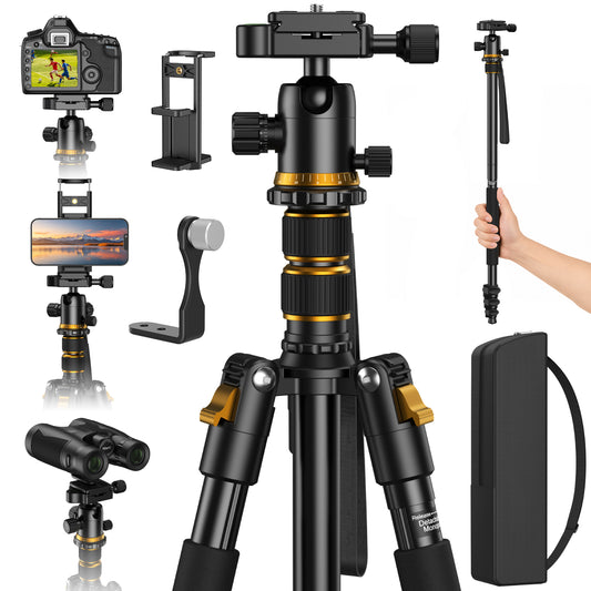 USCAMEL Camera Tripod, Pro Video Tripods for Camera DSLR Adjustable 63" Monopod, Foldable Outdoor Shooting Tripod Travel Photography 360° Ball Head
