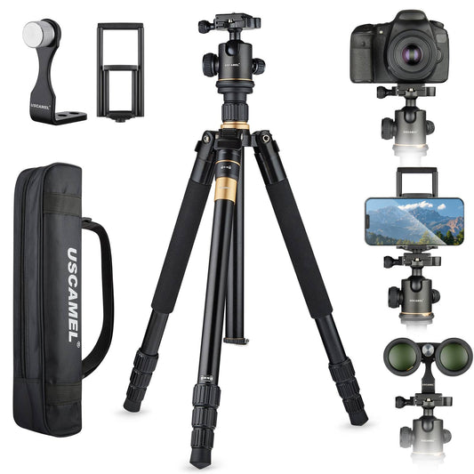USCAMEL Camera Tripod, Pro Video Tripods for Camera DSLR Adjustable 63" Monopod, Foldable Outdoor Shooting Tripod Travel Photography 360° Ball Head