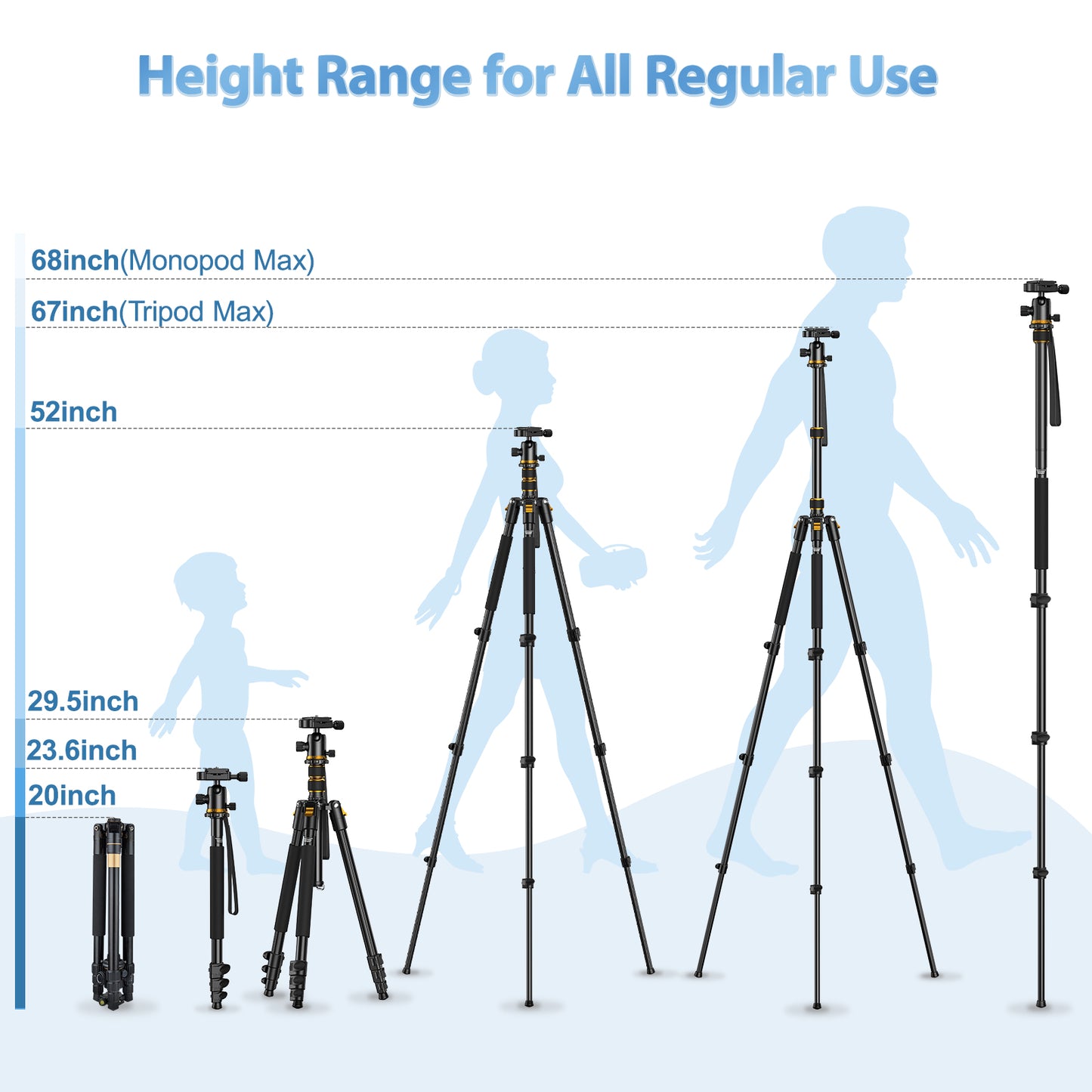 USCAMEL Camera Tripod, Pro Video Tripods for Camera DSLR Adjustable 63" Monopod, Foldable Outdoor Shooting Tripod Travel Photography 360° Ball Head