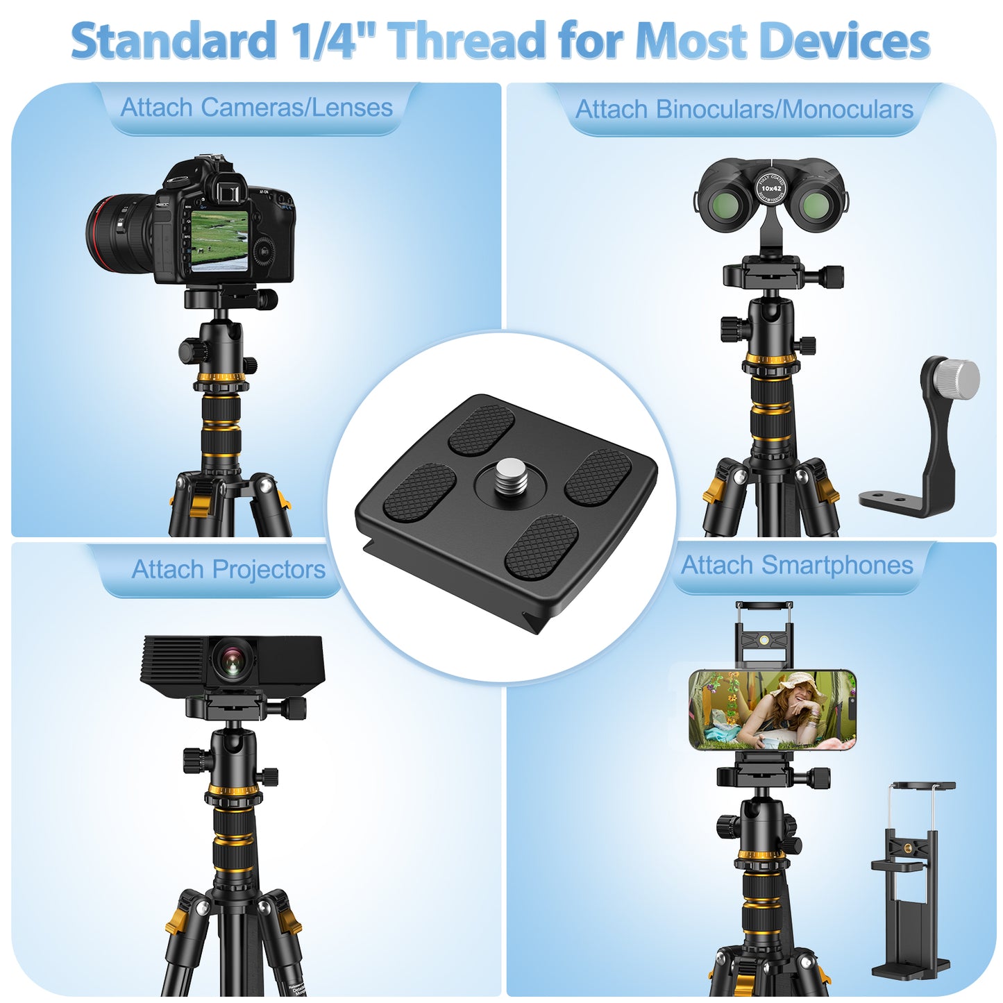 USCAMEL Camera Tripod, Pro Video Tripods for Camera DSLR Adjustable 63" Monopod, Foldable Outdoor Shooting Tripod Travel Photography 360° Ball Head