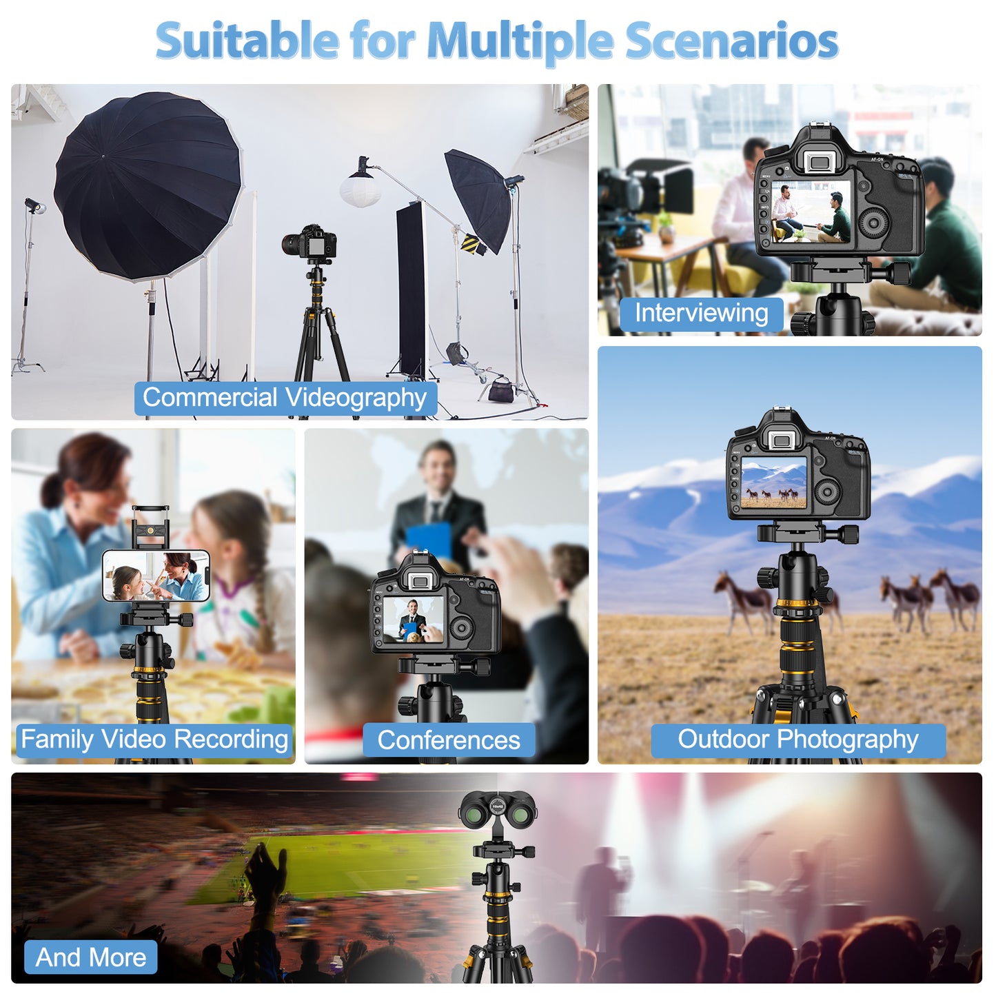 USCAMEL Camera Tripod, Pro Video Tripods for Camera DSLR Adjustable 63" Monopod, Foldable Outdoor Shooting Tripod Travel Photography 360° Ball Head
