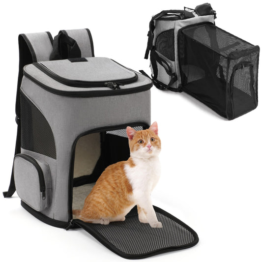 HUTACT Cat Backpack Expandable Backpack Carrier for Small Cats and Dogs with Breathable Mesh, 4 Doors Foldable Backpack for Cats Puppies for Travel Hiking Camping Outdoor