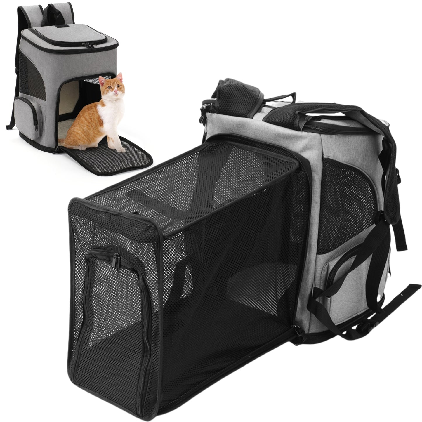 Cat Backpack Expandable Backpack Carrier for Small Cats and Dogs with Breathable Mesh, 4 Doors Foldable Backpack for Cats Puppies for Travel Hiking Camping Outdoor