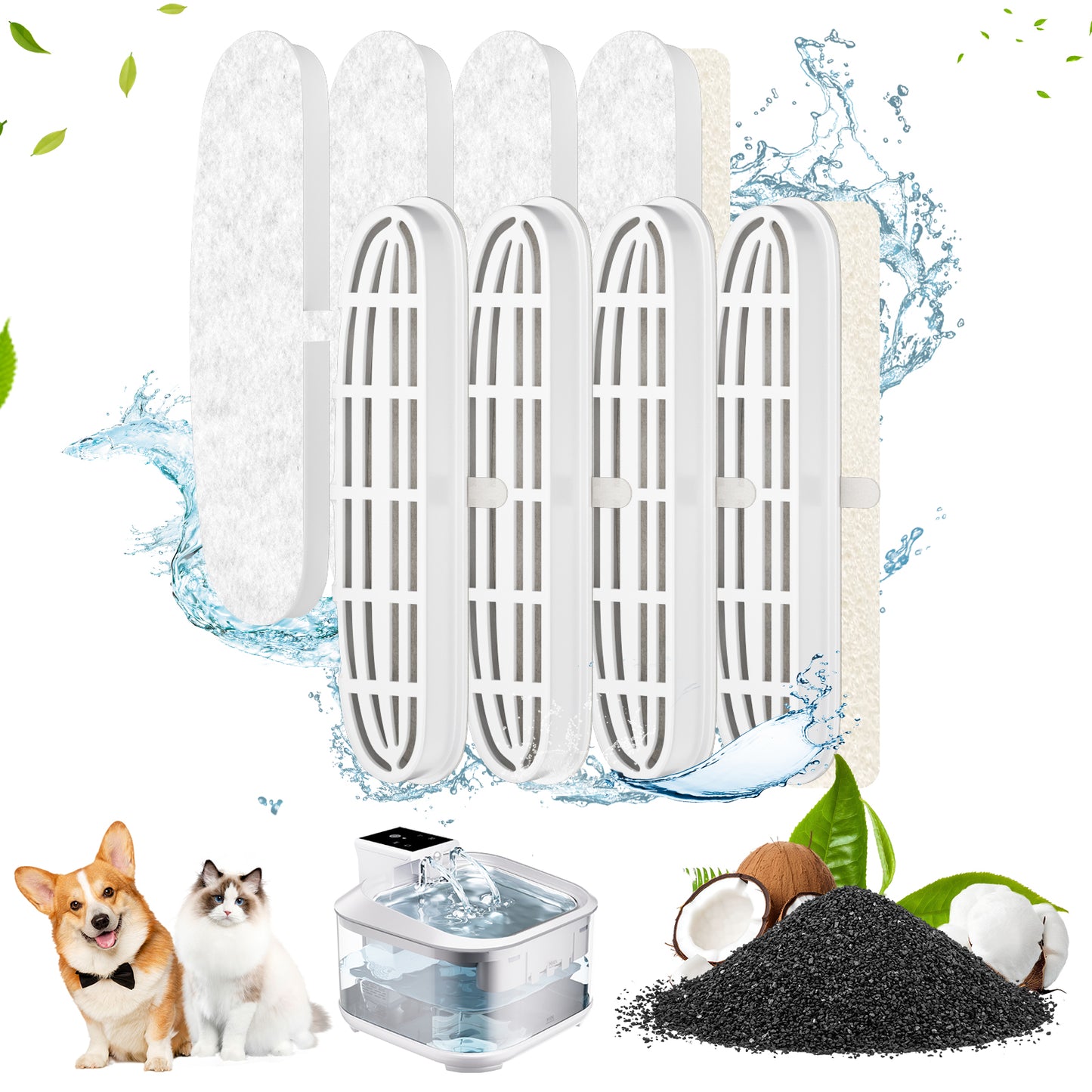 USCAMEL 8 Pack Replacement Filters for 4.5L Pet Water Fountain, Dog Cat Water Fountain Filters