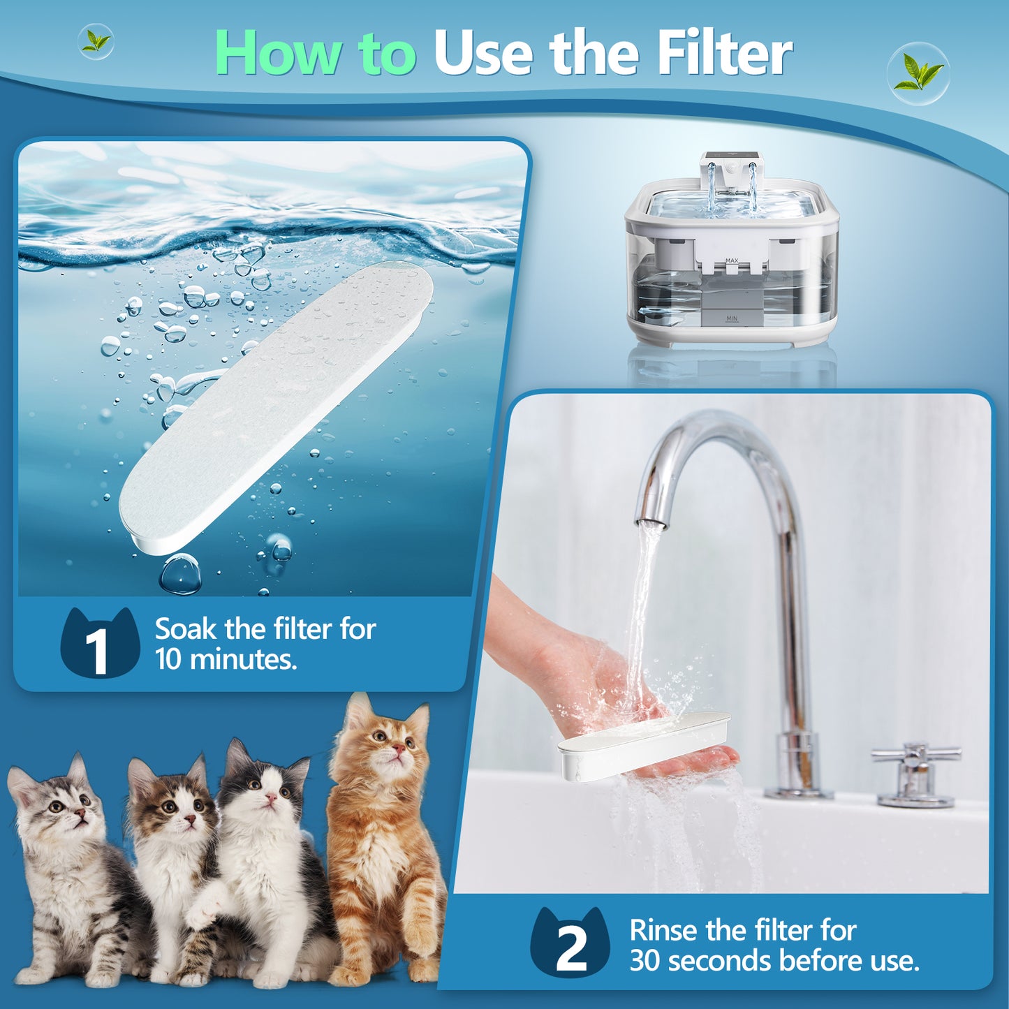 USCAMEL 8 Pack Replacement Filters for 4.5L Pet Water Fountain, Dog Cat Water Fountain Filters