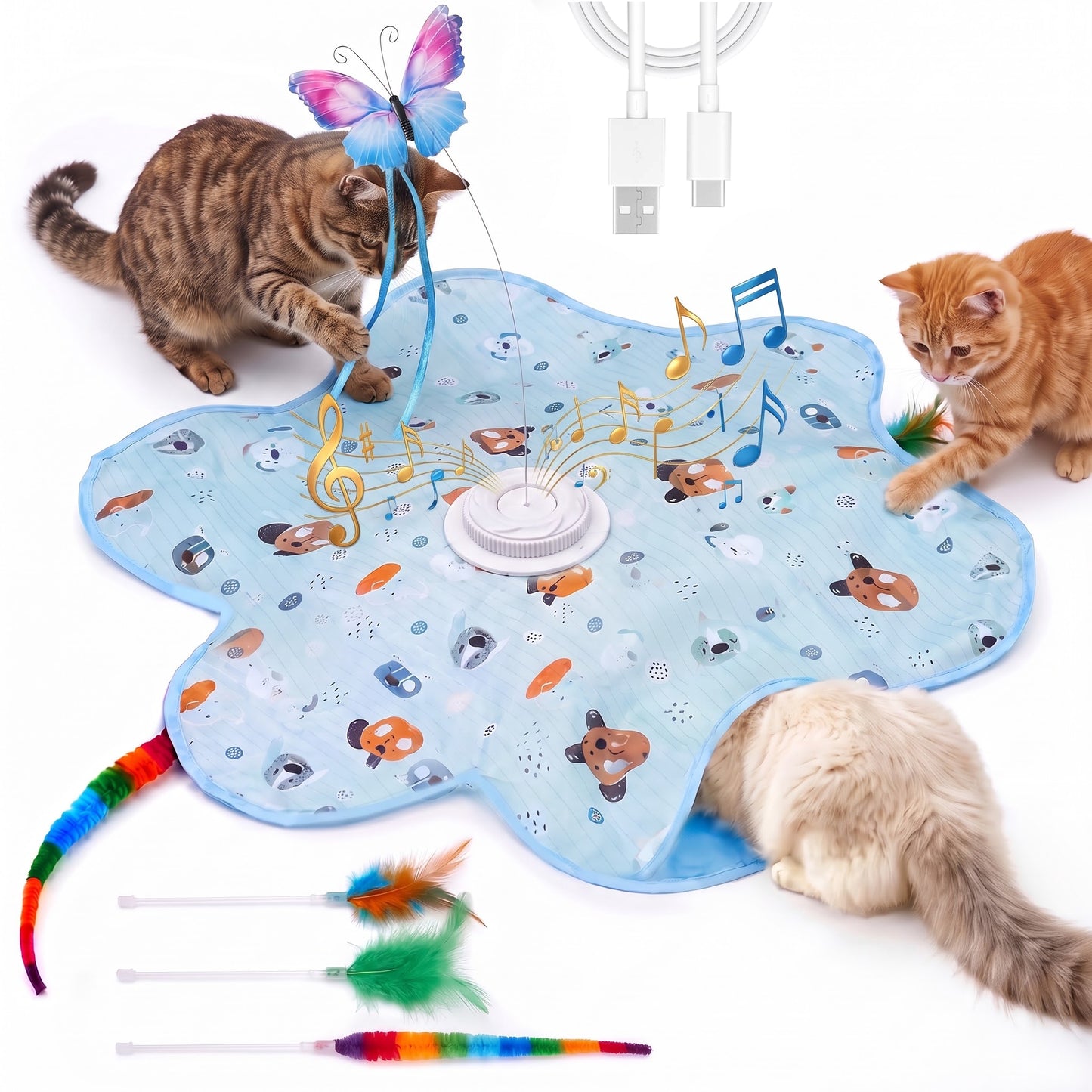 HUTACT Interactive Cat Hunting Toy, 3 Speeds Automatic Cat Toy, 1200mAh Rechargeable Hide and Seek Cat Toy 3 Modes Touch Activated Exercise Toy for Indoor Cats Electric Kitten Toys