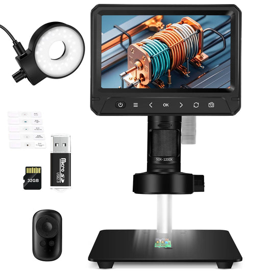 HUTACT Digital Microscope for Adults, Coin Microscope with Light Electronic Repair, Soldering, Magnifier, 7 in Screen PC View Compatible with Windows MacOS