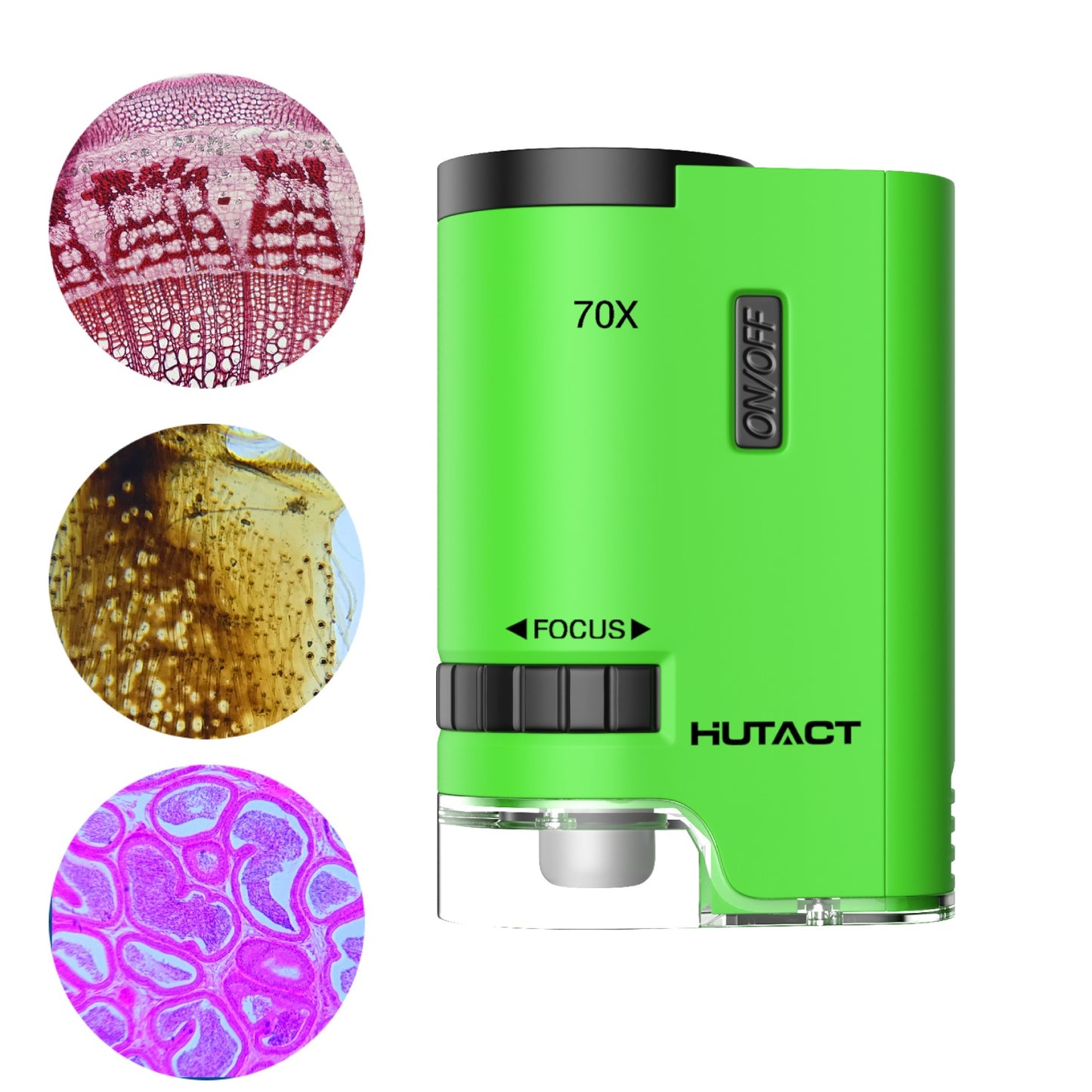 HUTACT Mini Microscope for Kids, 70x Pocket Microscope with 5pcs Prepared Slides, Portable Handheld Microscope for 3-8 Year Olds Gift for Children