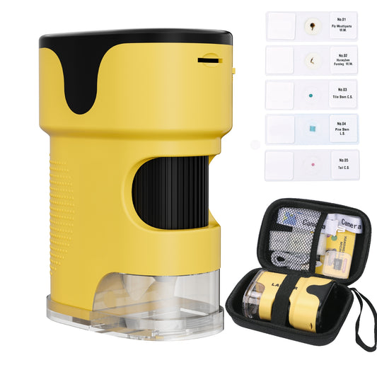 Pocket Digital Microscope for Kids, 2in Screen Microscope with LED Light 6 Slides