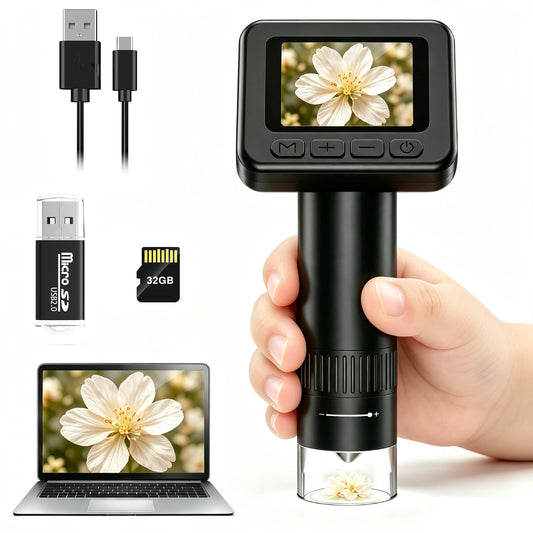 Hutact Handheld Microscope, Microscope for Adults 800mAh Rechargeable Pocket Microscope 32G SD Card & Card Reader, PC View Support