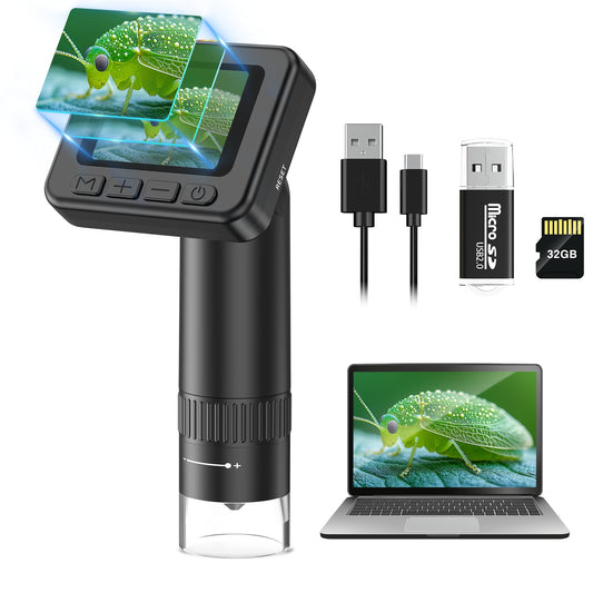 Hutact Handheld Microscope, Microscope for Adults 800mAh Rechargeable Pocket Microscope 32G SD Card & Card Reader, PC View Support