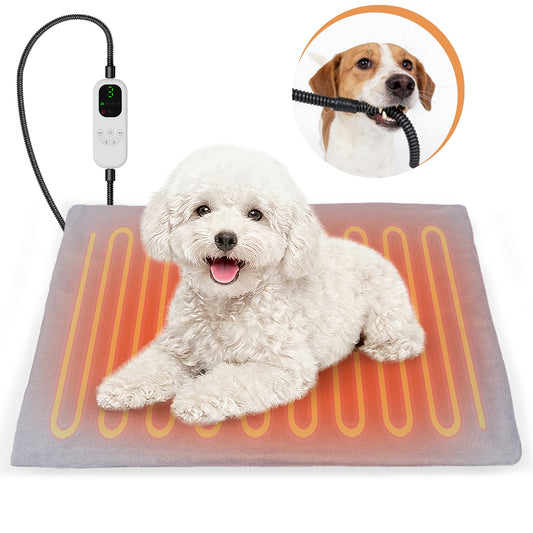 HUTACT Pet Heated Pad, 24" Winter Heating Pad for Dogs Cats, 9-Level Temp Control with Timer, Safe Heated Mat Overheat Protection & Chew-Proof Cord