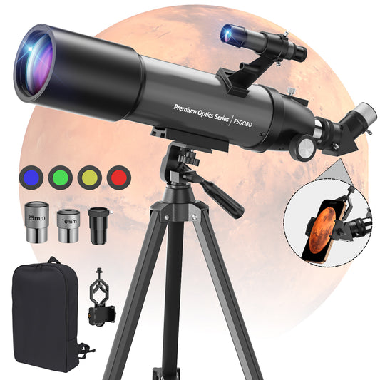 Hutact Telescope for Kids Adults, Telescope 80mm Large Aperture, 20X-150X Beginners 500mmTelescope Astronomical Refractor Telescope Professional with Moon Filters Backpack, Gray