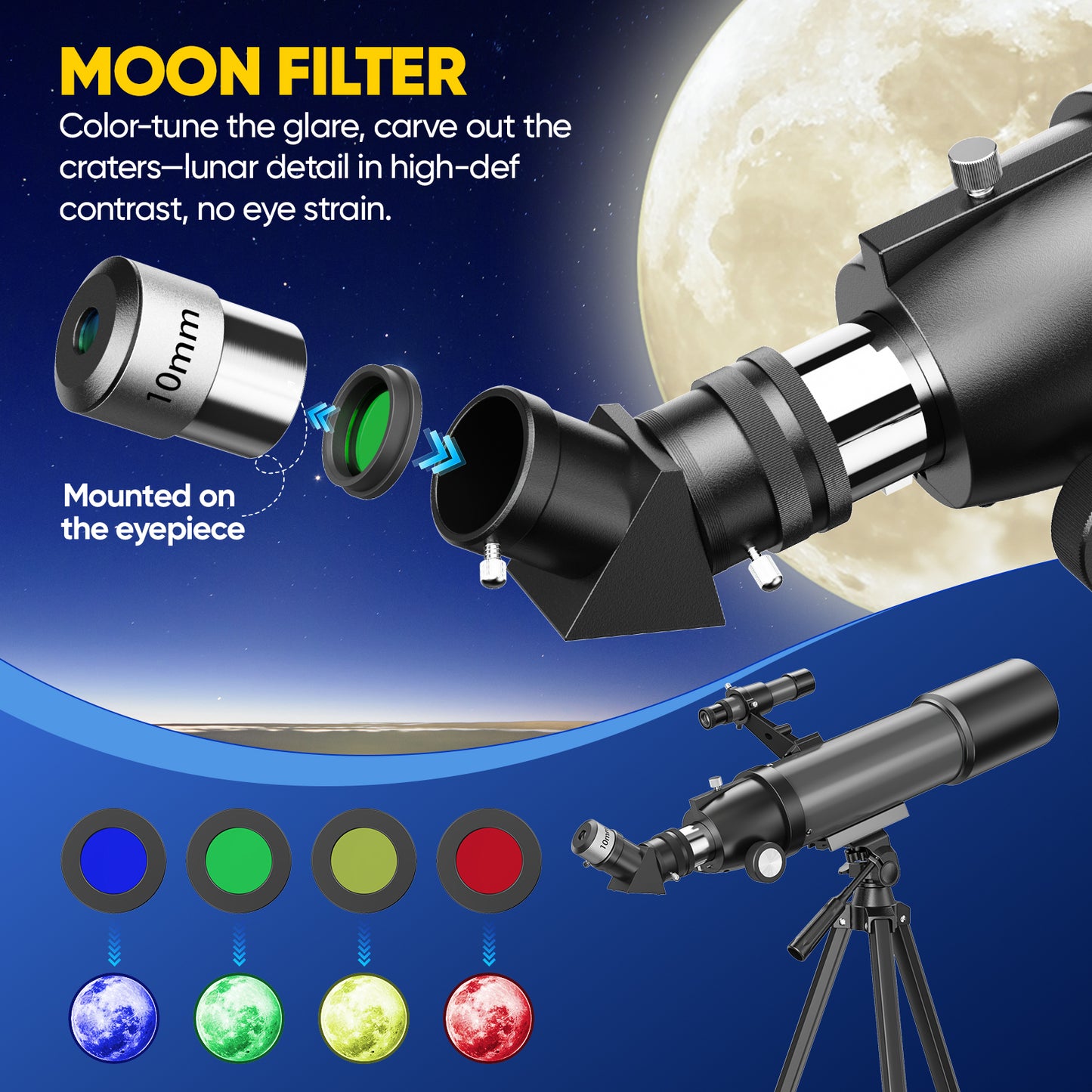 Hutact Telescope for Kids Adults, Telescope 80mm Large Aperture, 20X-150X Beginners 500mmTelescope Astronomical Refractor Telescope Professional with Moon Filters Backpack, Gray