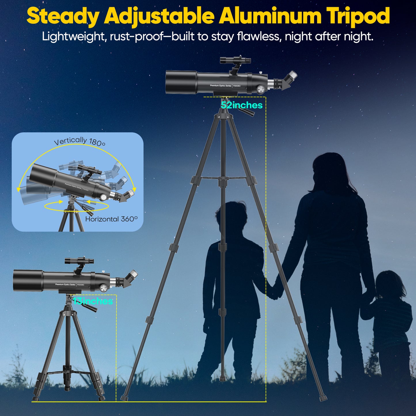 Hutact Telescope for Kids Adults, Telescope 80mm Large Aperture, 20X-150X Beginners 500mmTelescope Astronomical Refractor Telescope Professional with Moon Filters Backpack, Gray