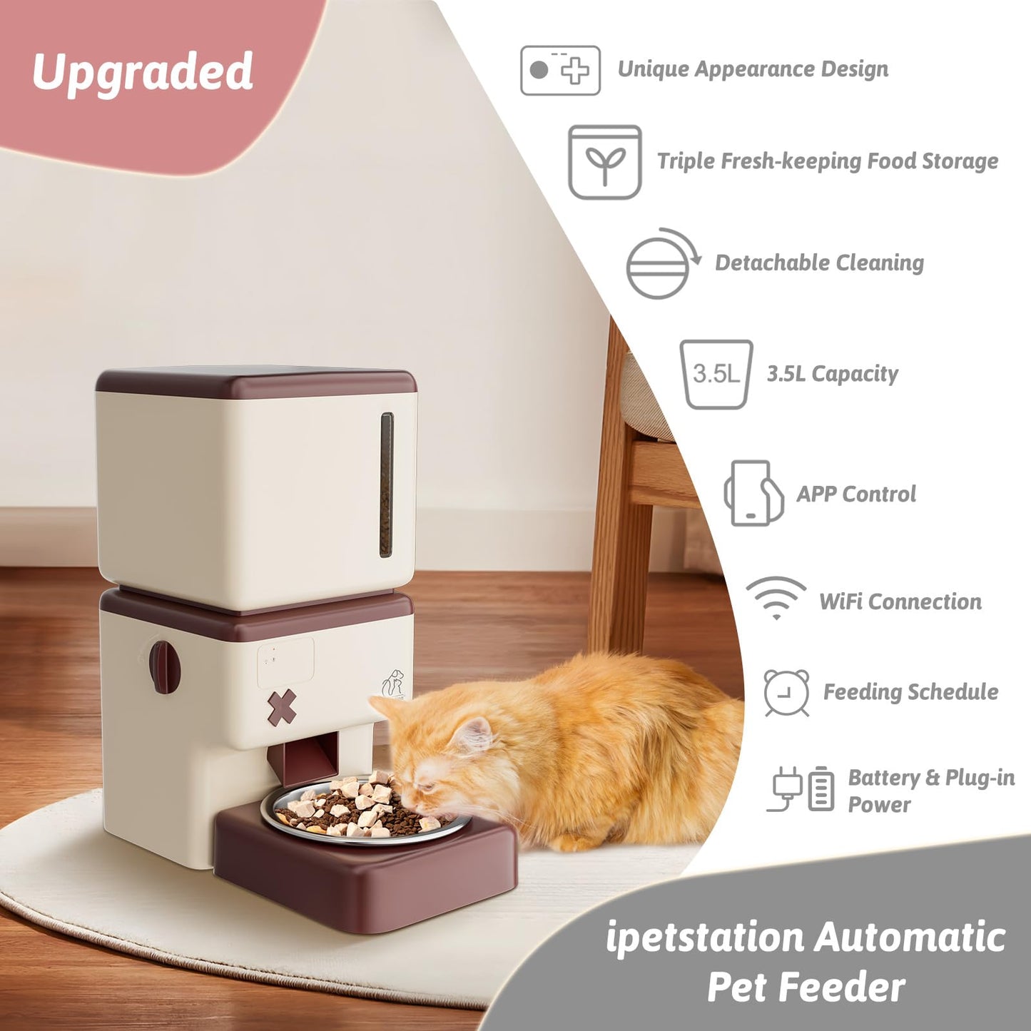 3.5L Automatic Cat Feeder, WiFi Automatic Dog Feeder for Remote Feeding with APP Control, Pet Food Dispenser for Cats and Small Medium Large Dogs