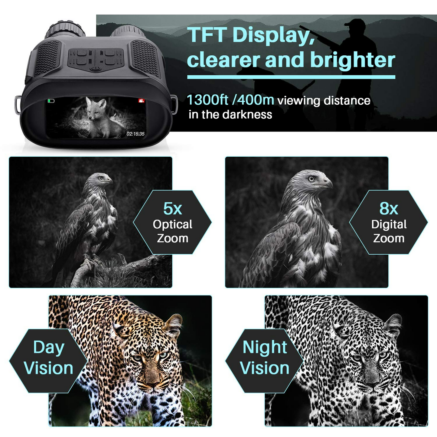 7X31 Night Vision Binoculars, HD Digital Infrared Night Vision Goggles, 1.67lb, 1300ft/400mm Night Vision and Day Range