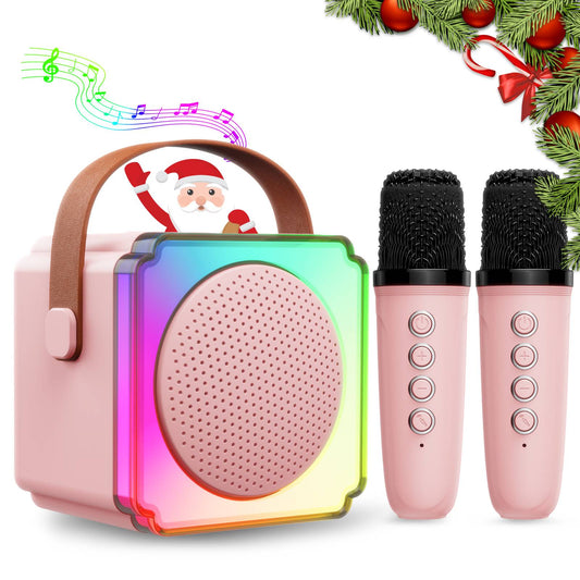 Upgraded Mini Karaoke Machine for Kids, Portable Bluetooth Speaker with 2 Microphones, 1200mAh Wireless Kids Karaoke Birthday Gift for Girls Boys, Pink