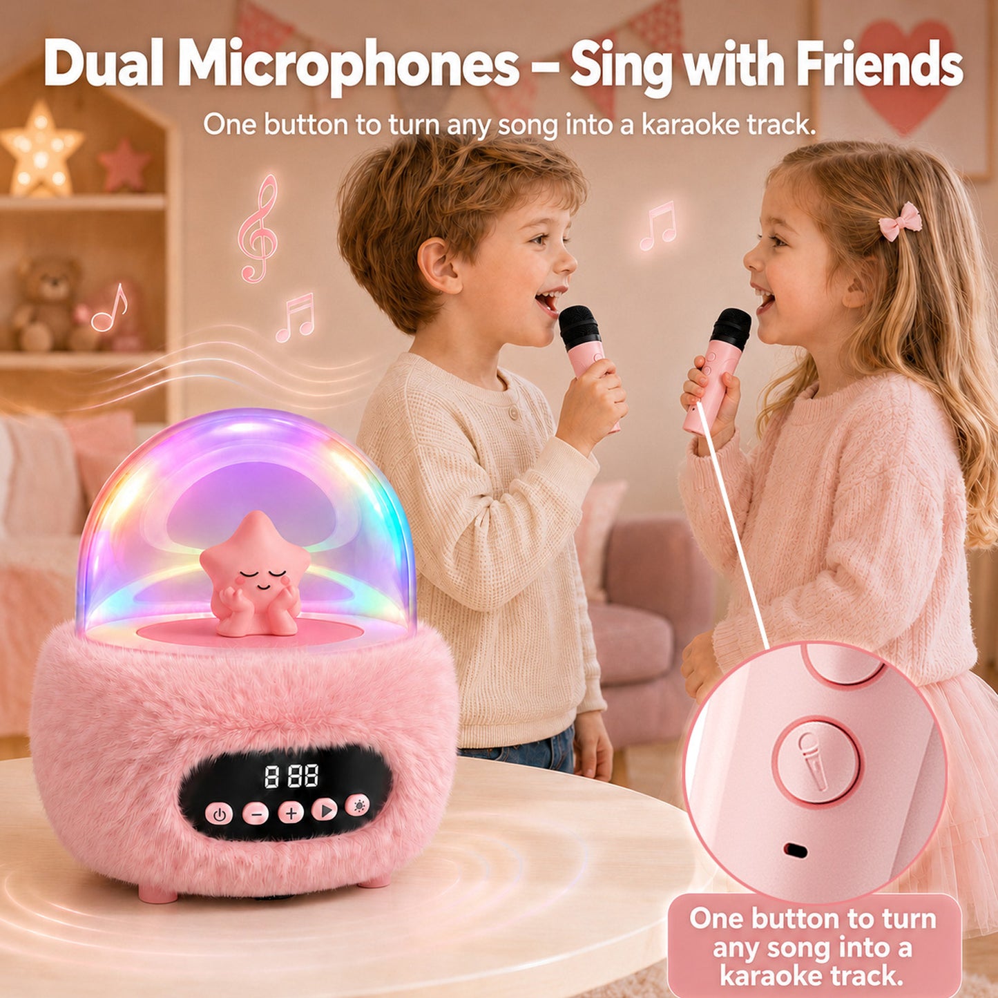 Portable Karaoke Machine with 2 Microphones, Small Wireless Speaker for Adults with LED Lights, Handheld Mini Karaoke Player, Party Birthday Gifts