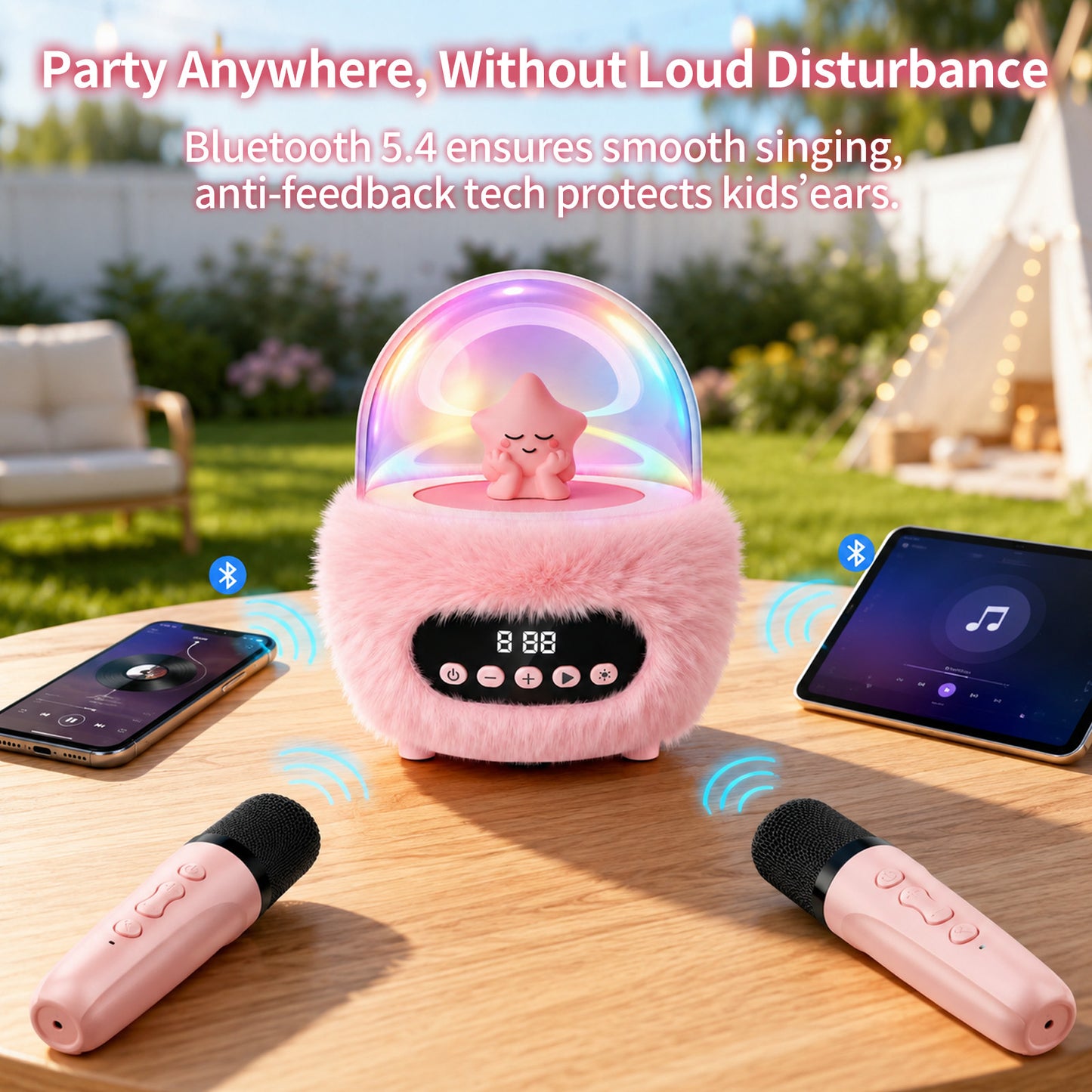 Portable Karaoke Machine with 2 Microphones, Small Wireless Speaker for Adults with LED Lights, Handheld Mini Karaoke Player, Party Birthday Gifts